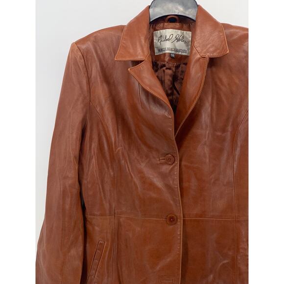 MICHAEL HOBAN Women’s Brown Leather North Beach Button-Up Long Sleeve Coat SZ 10 - Picture 5 of 11